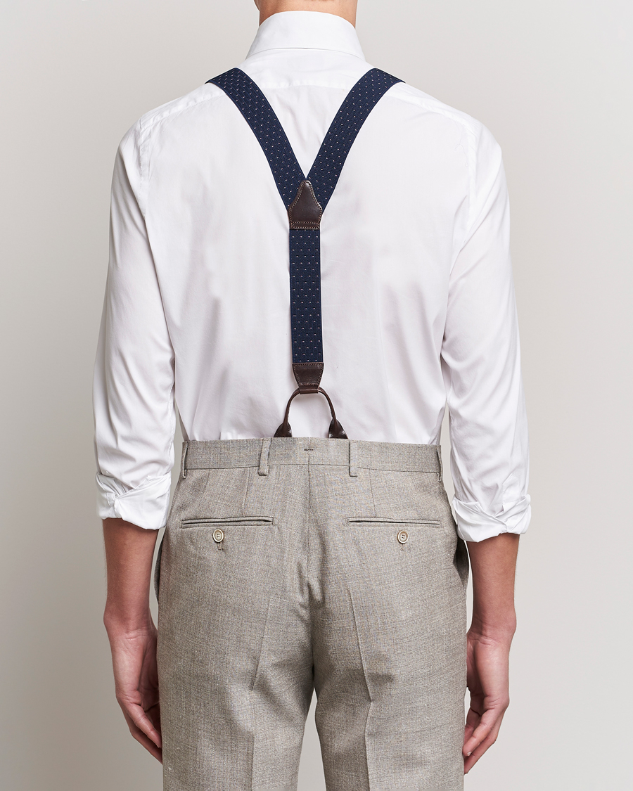 Herren | Albert Thurston Elastic Dot Braces 35mm Blue | Albert Thurston | Elastic Dot Braces 35mm Blue