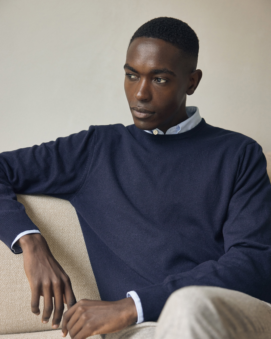 Herren | Pullover | Piacenza Cashmere | Cashmere Crew Neck Sweater Navy