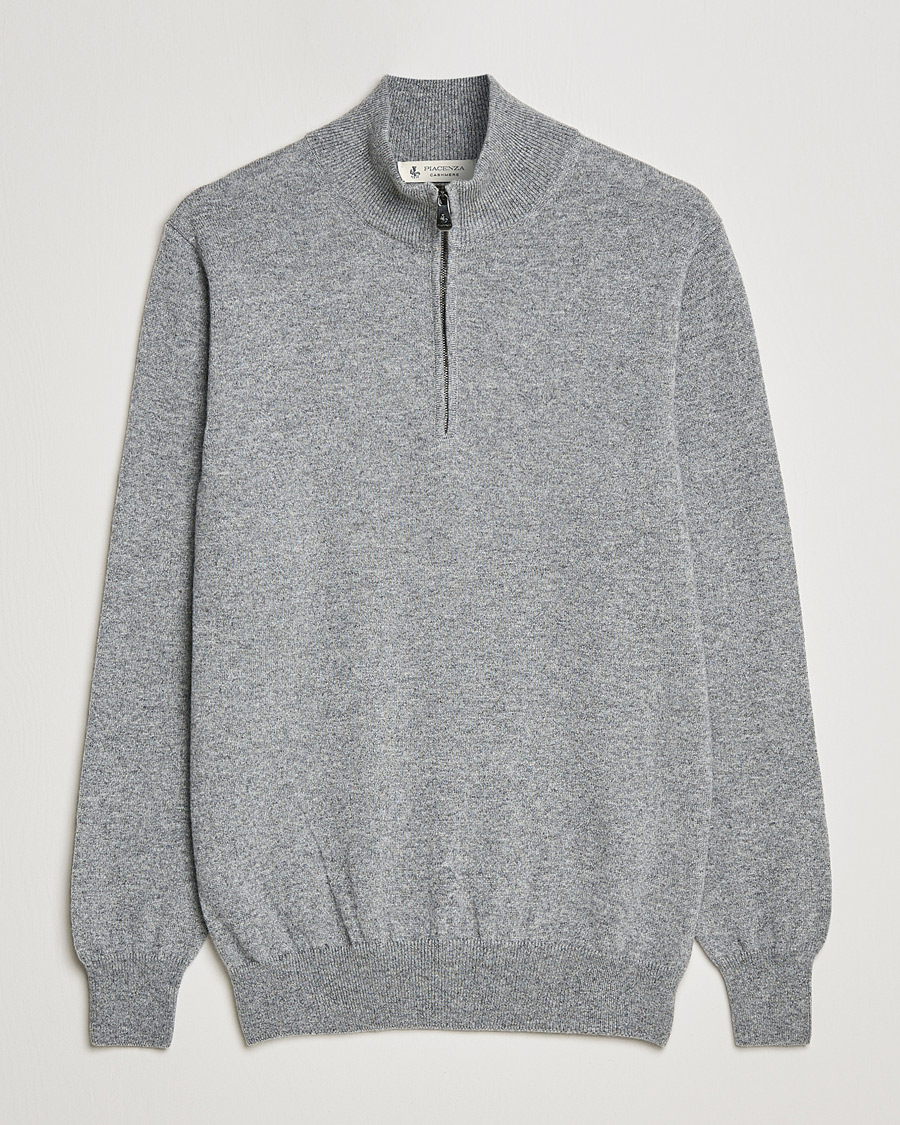 Herren | Pullover | Piacenza Cashmere | Cashmere Half Zip Sweater Light Grey