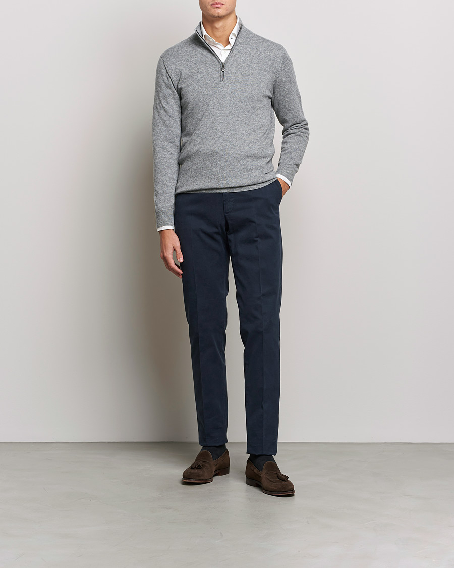 Herren | Pullover | Piacenza Cashmere | Cashmere Half Zip Sweater Light Grey