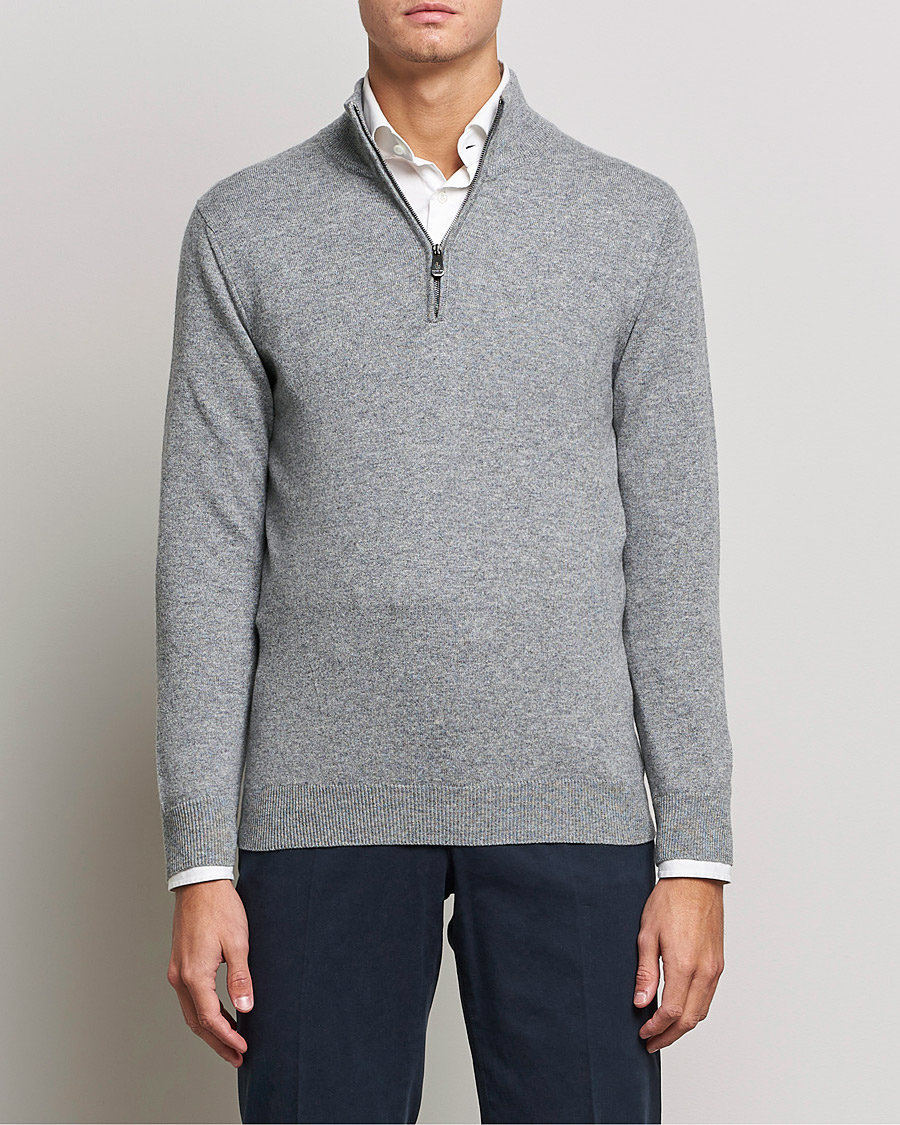 Herren | Pullover | Piacenza Cashmere | Cashmere Half Zip Sweater Light Grey