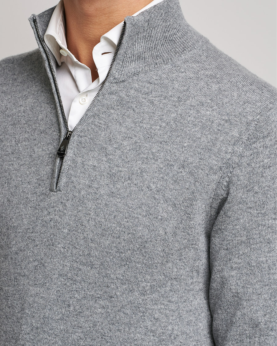 Herren | Pullover | Piacenza Cashmere | Cashmere Half Zip Sweater Light Grey