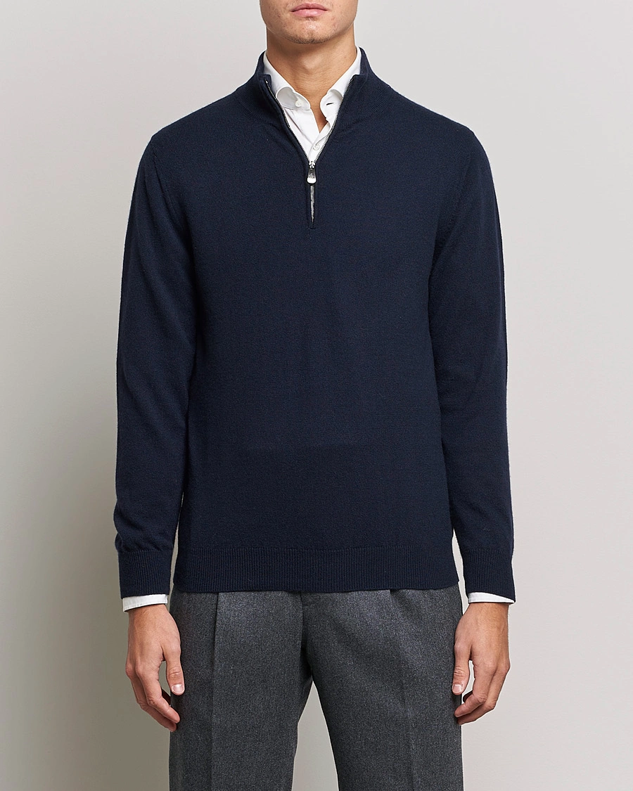 Herren | Half-zip | Piacenza Cashmere | Cashmere Half Zip Sweater Navy