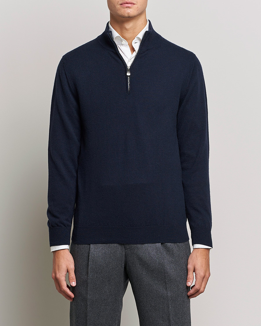 Herren | Half-zip | Piacenza Cashmere | Cashmere Half Zip Sweater Navy