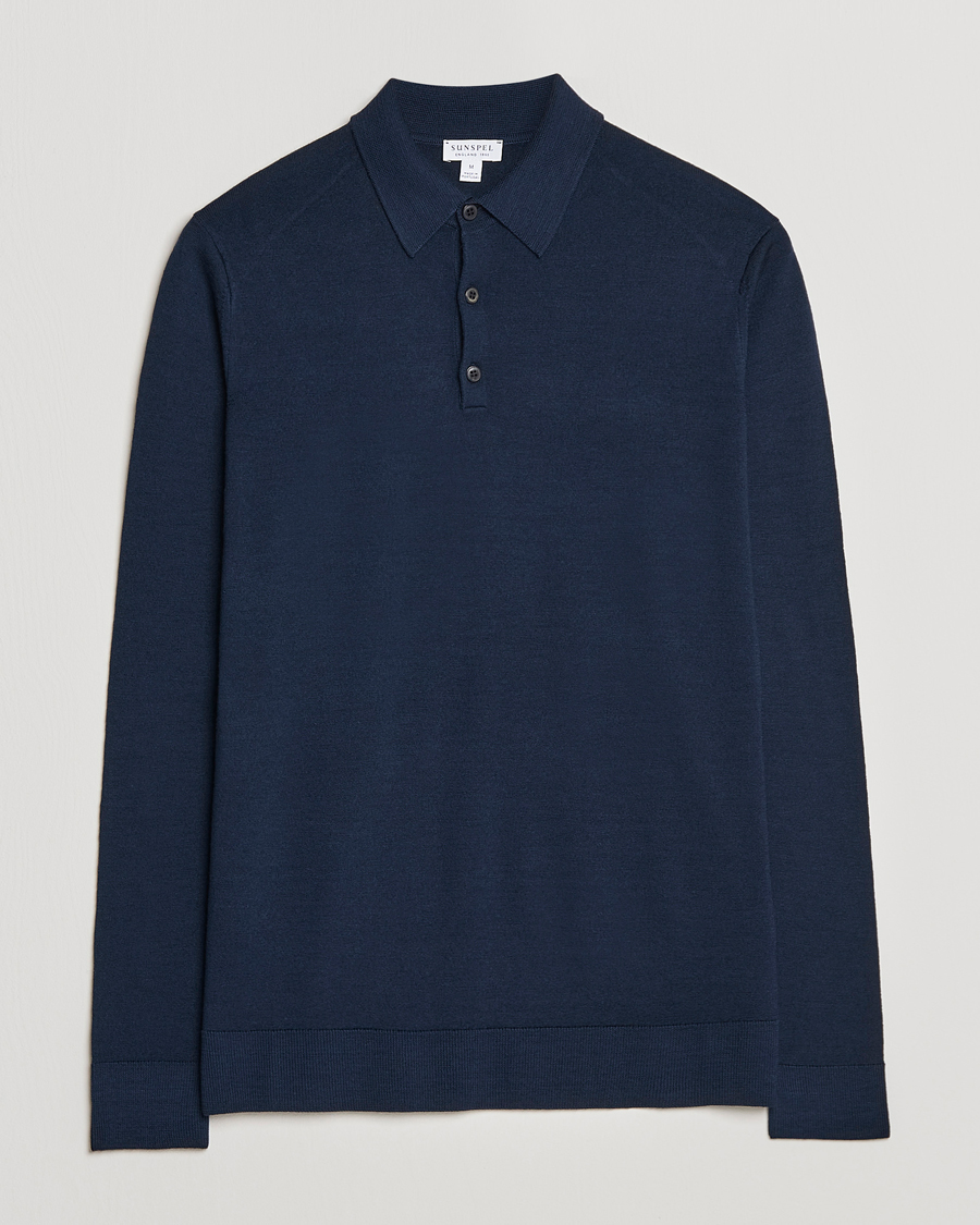 Herren | Pullover | Sunspel | Long Sleeve Polo Navy