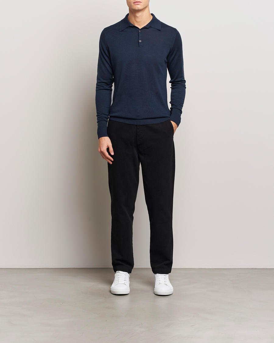 Herren | Pullover | Sunspel | Long Sleeve Polo Navy