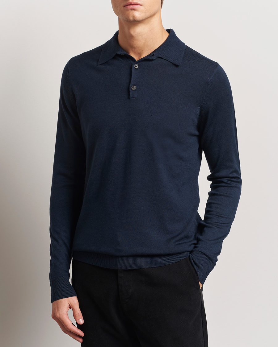 Men |  | Sunspel | Long Sleeve Polo Navy