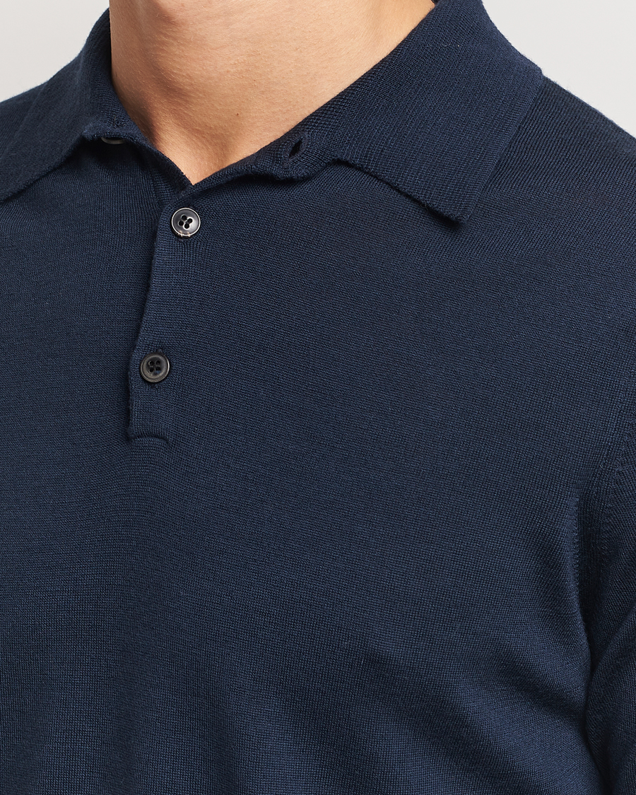 Herren | Pullover | Sunspel | Long Sleeve Polo Navy