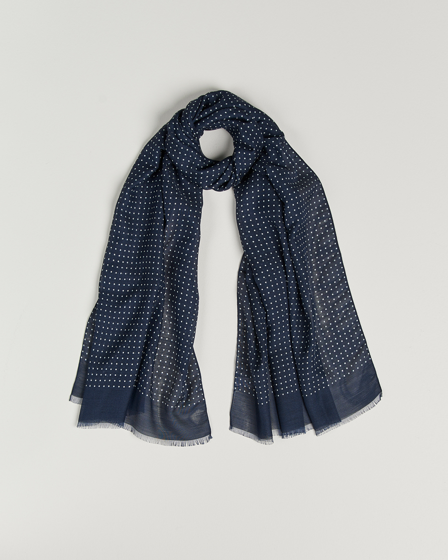 Herren | Tücher | Eton | Silk Wool Polka Dot Scarf Blue