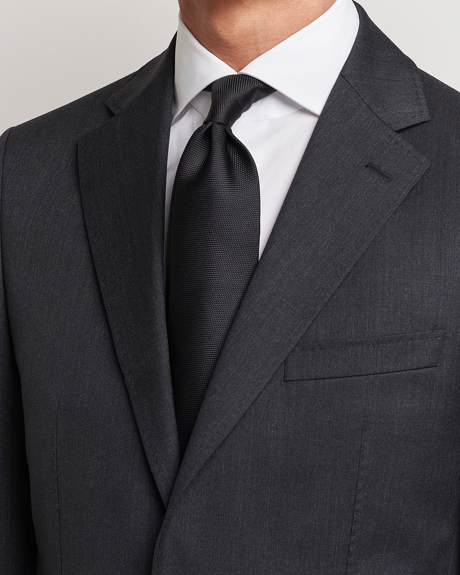 Herren | Eton Silk Basket Weave Tie Faded Black | Eton | Silk Basket Weave Tie Faded Black