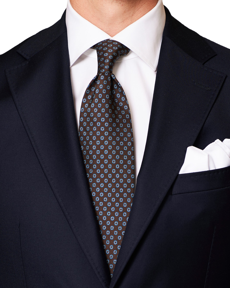 Herren | Eton Silk Geometric Print Tie Brown | Eton | Silk Geometric Print Tie Brown