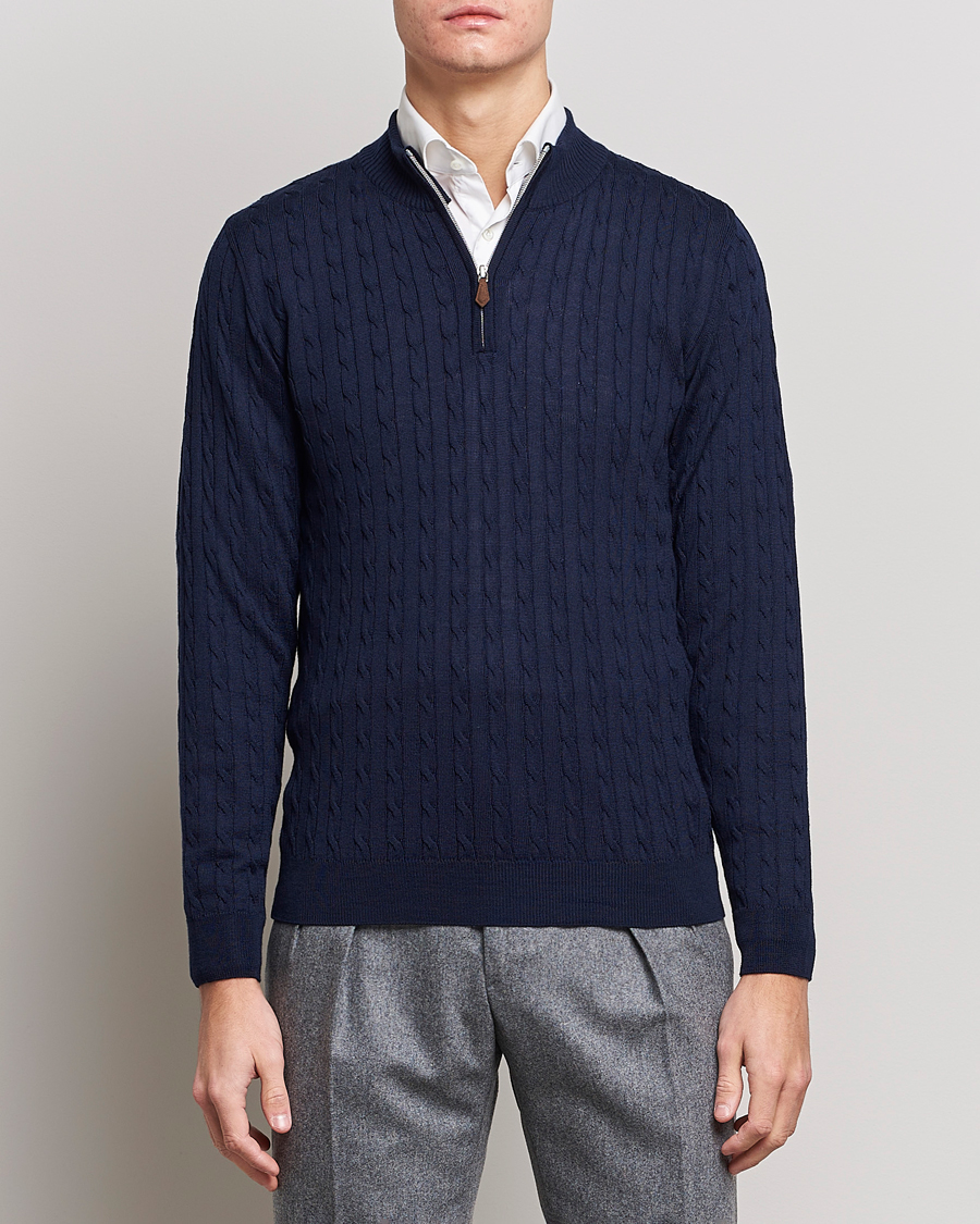 Herr | Tröjor | Stenströms | Merino Cable Half Zip Navy