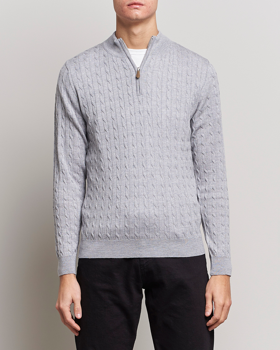 Herren |  | Stenströms | Merino Wool Cable Half Zip Light Grey