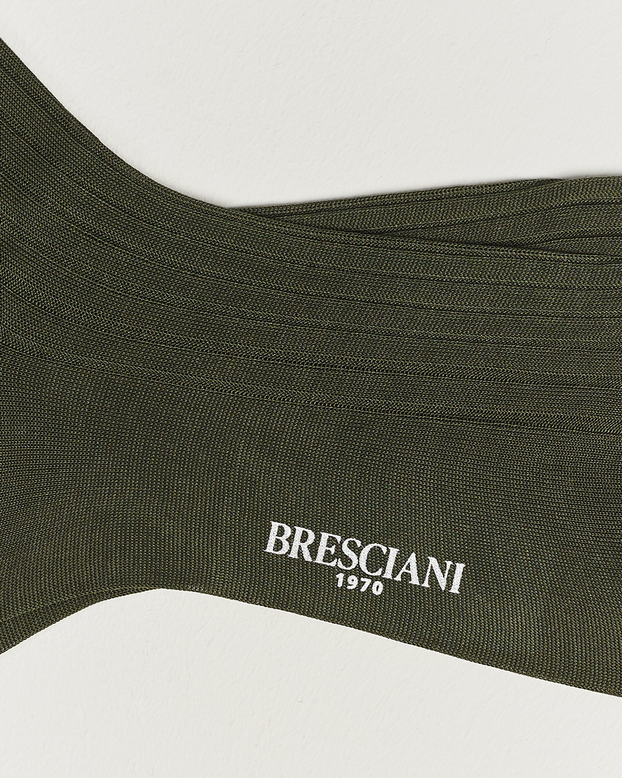 Herren |  | Bresciani | Cotton Ribbed Short Socks Olive Green