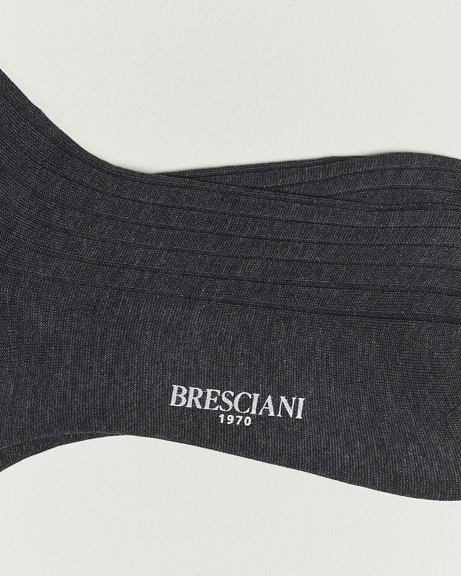 Herren | Normale Socken | Bresciani | Cotton Ribbed Short Socks Grey Melange