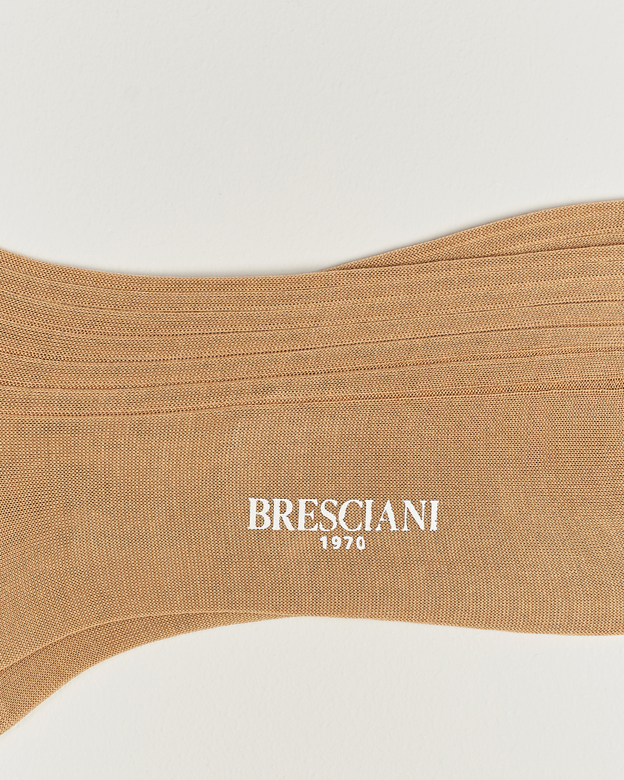 Herren | Italian Department | Bresciani | Cotton Ribbed Short Socks Light Khaki