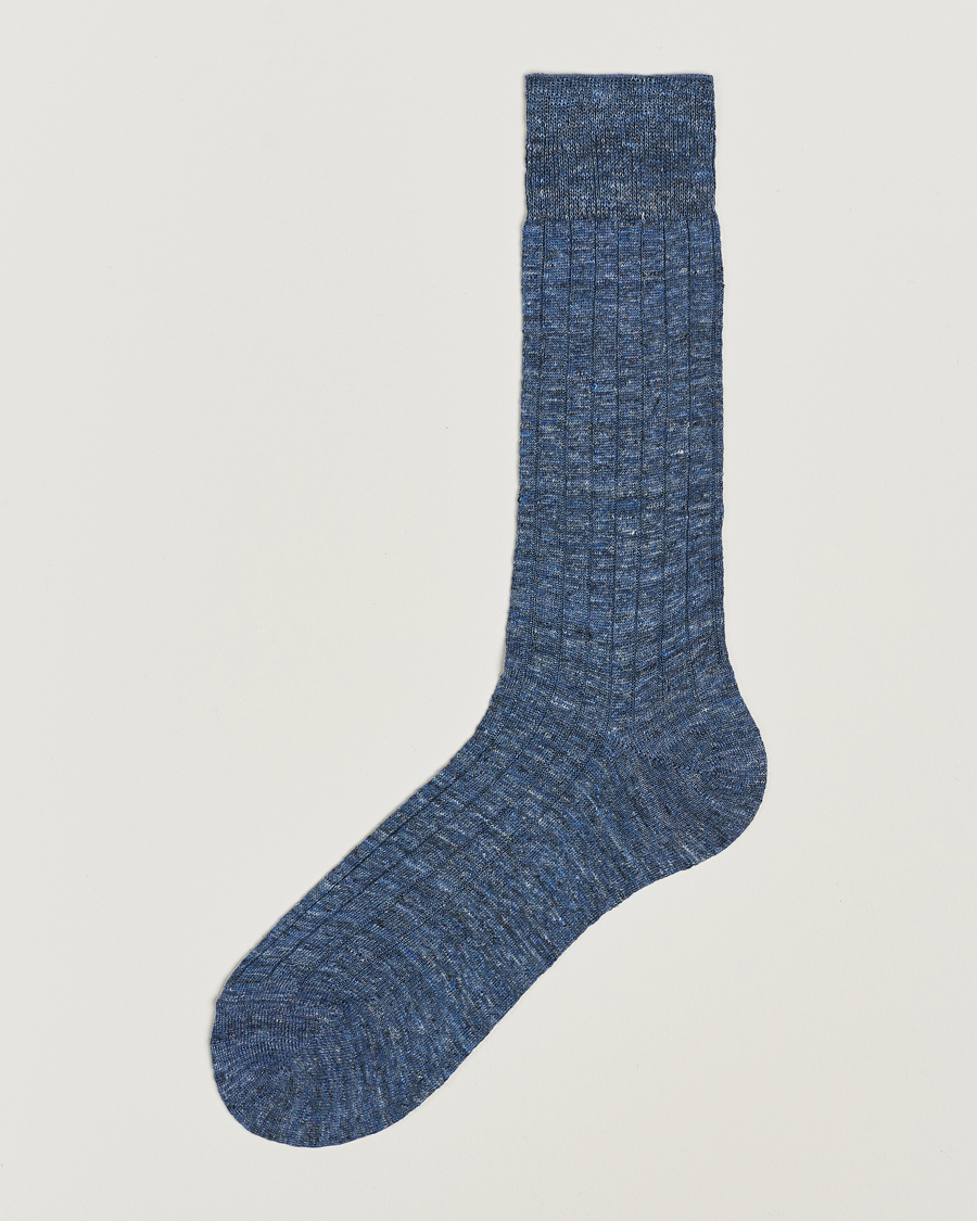 Herren | Unterwäsche | Bresciani | Linen Ribbed Short Socks Blue Melange