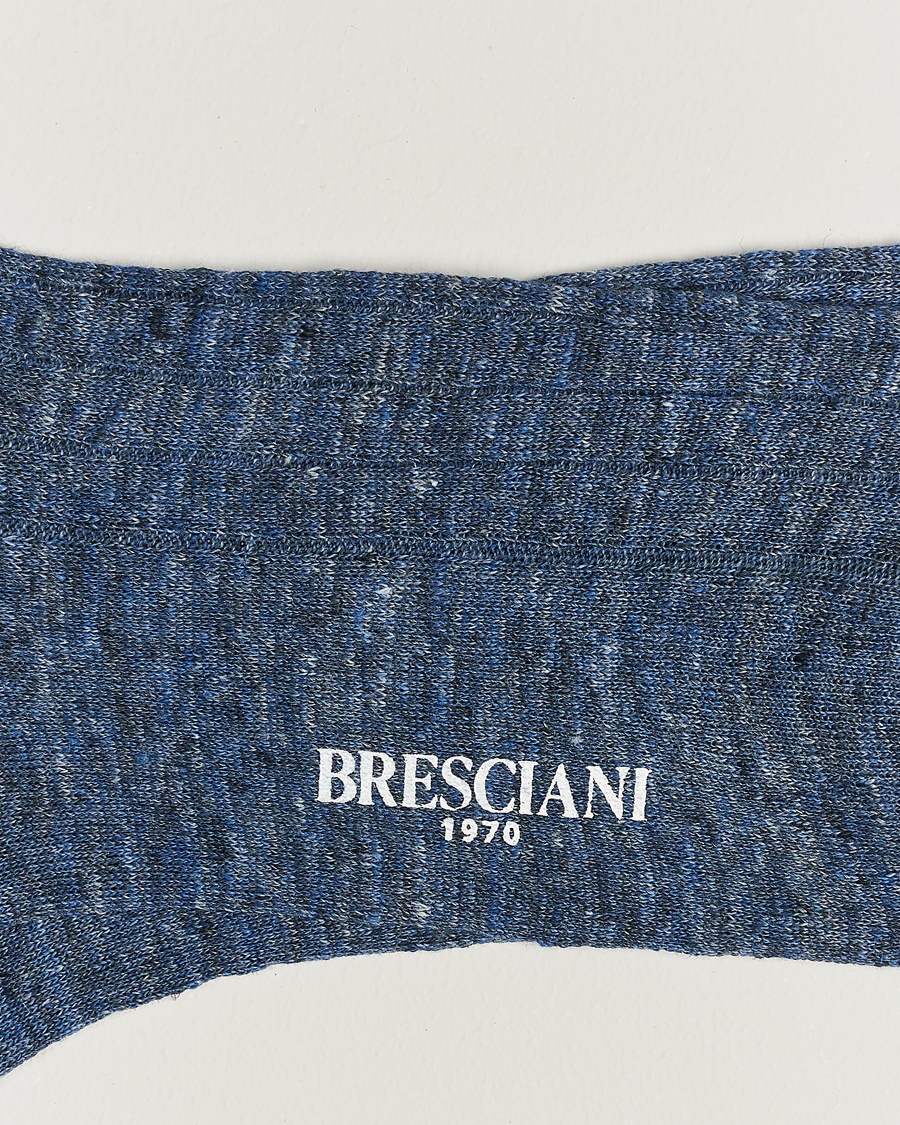 Men | Bresciani | Bresciani | Linen Ribbed Short Socks Blue Melange