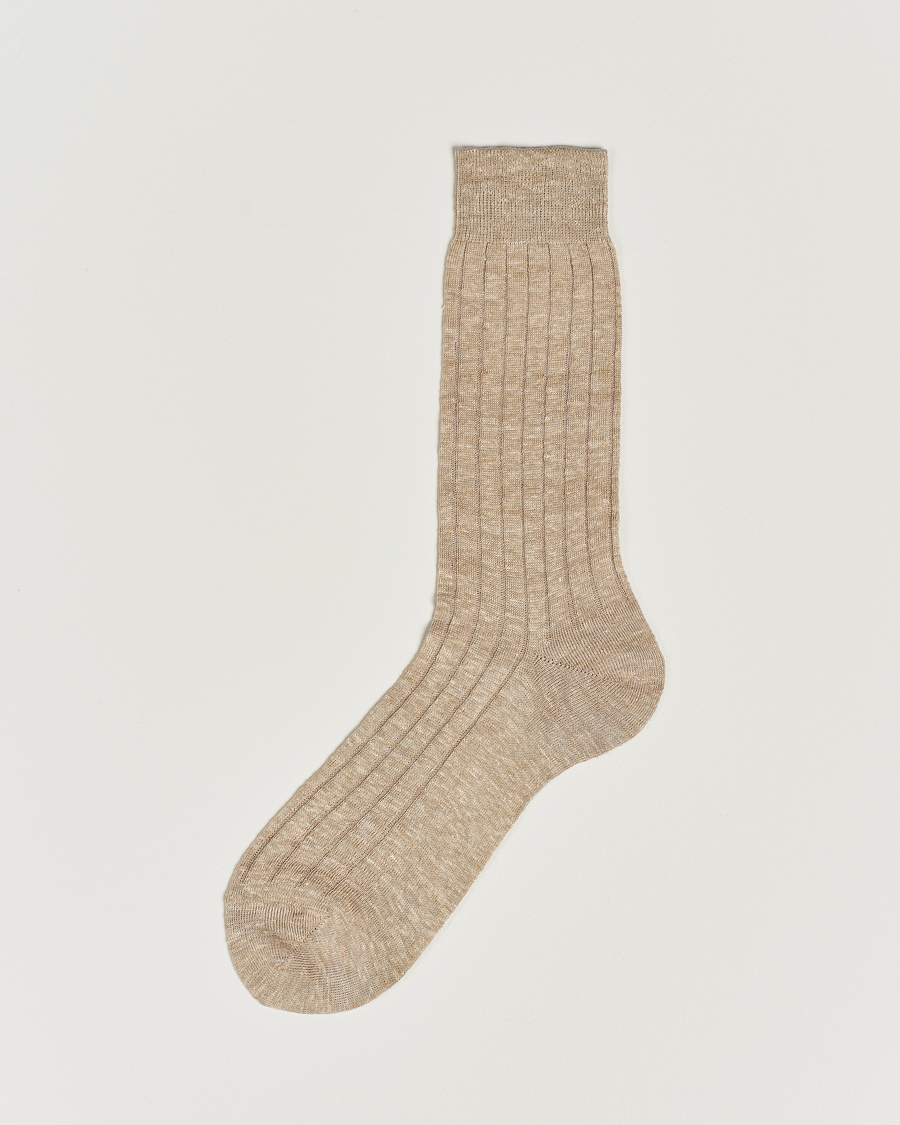 Herren | Unterwäsche | Bresciani | Linen Ribbed Short Socks Sand Melange