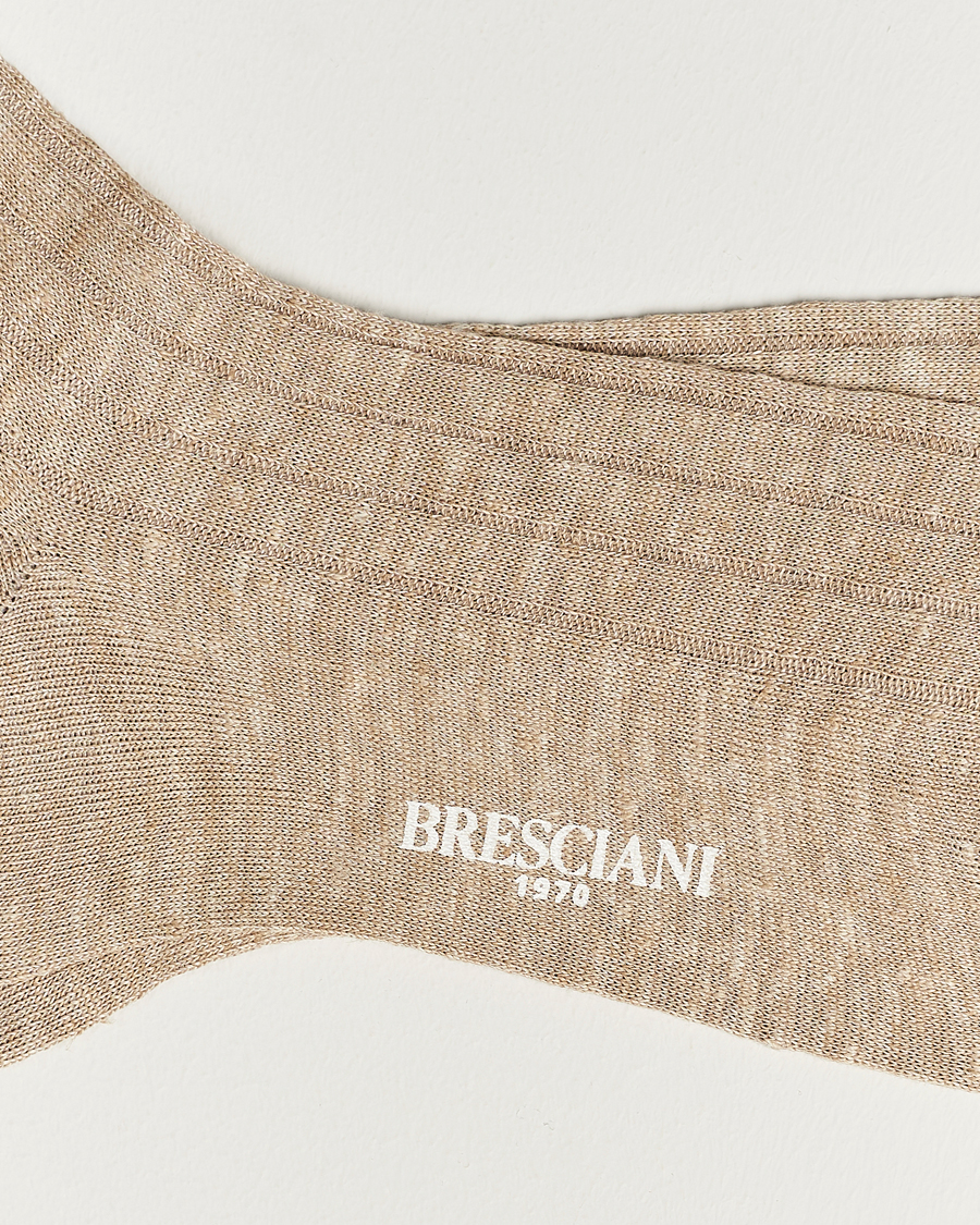 Herren | Normale Socken | Bresciani | Linen Ribbed Short Socks Sand Melange