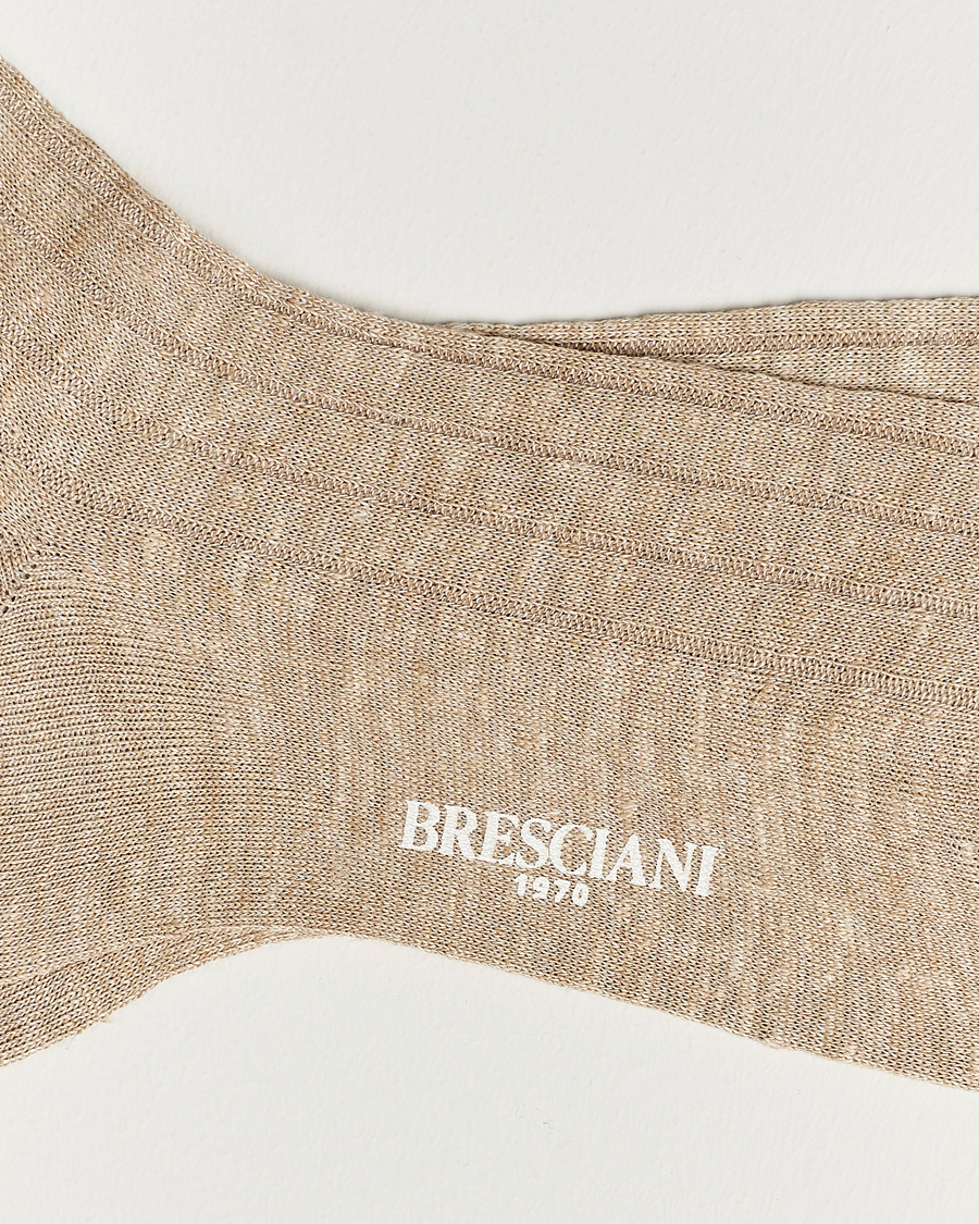 Herren | Italian Department | Bresciani | Linen Ribbed Short Socks Sand Melange