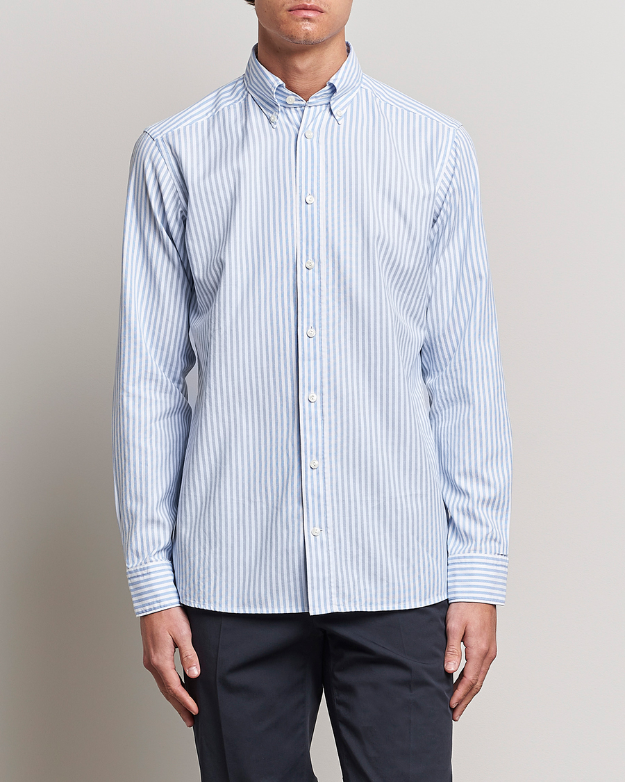 Herren | Oxfordhemden | Eton | Slim Fit Royal Oxford Stripe Button Down Light Blue