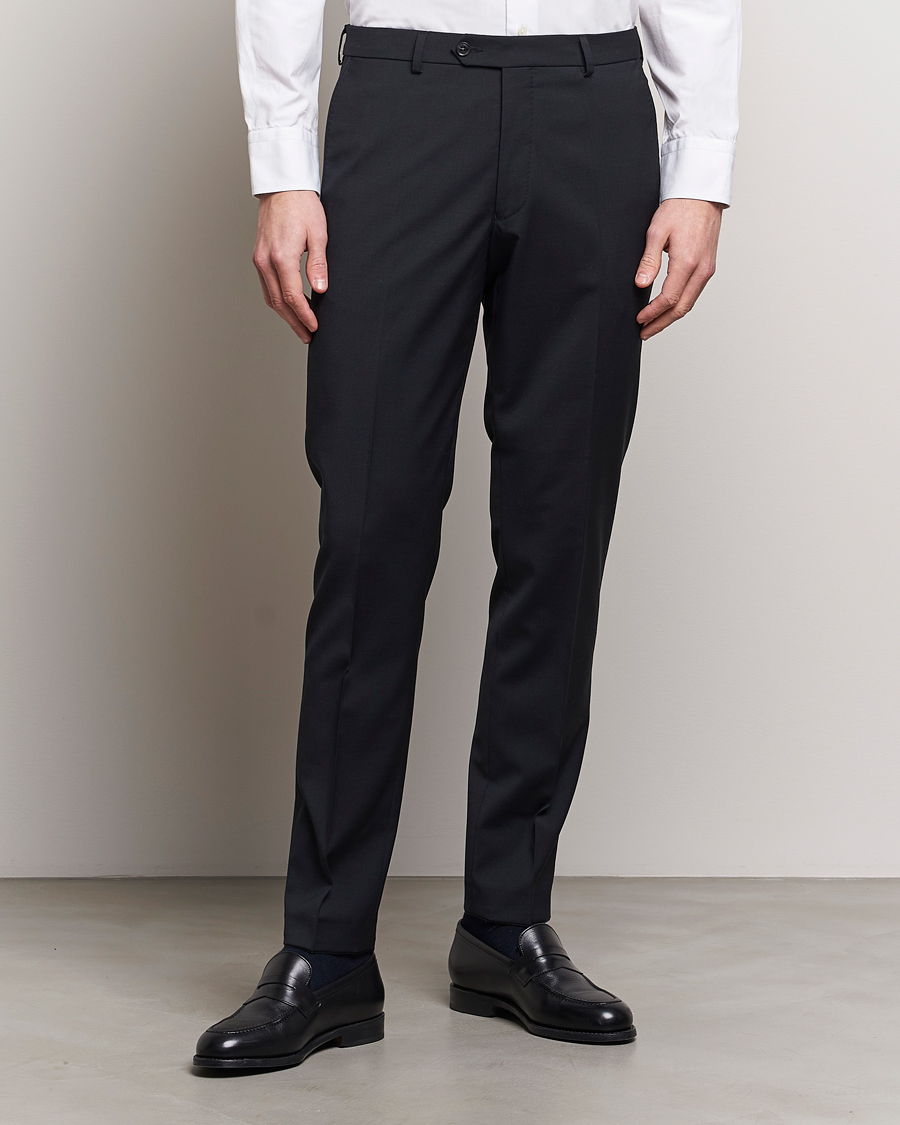 Men | Suit Trousers | Oscar Jacobson | Denz Wool Stretch Trousers Black