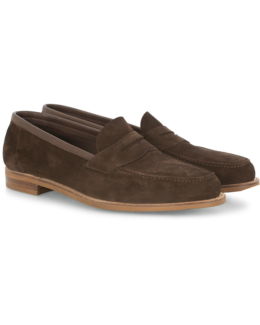 Herren | Edward Green Duke Unlined Penny Loafer Mocha Suede | Edward Green | Duke Unlined Penny Loafer Mocha Suede