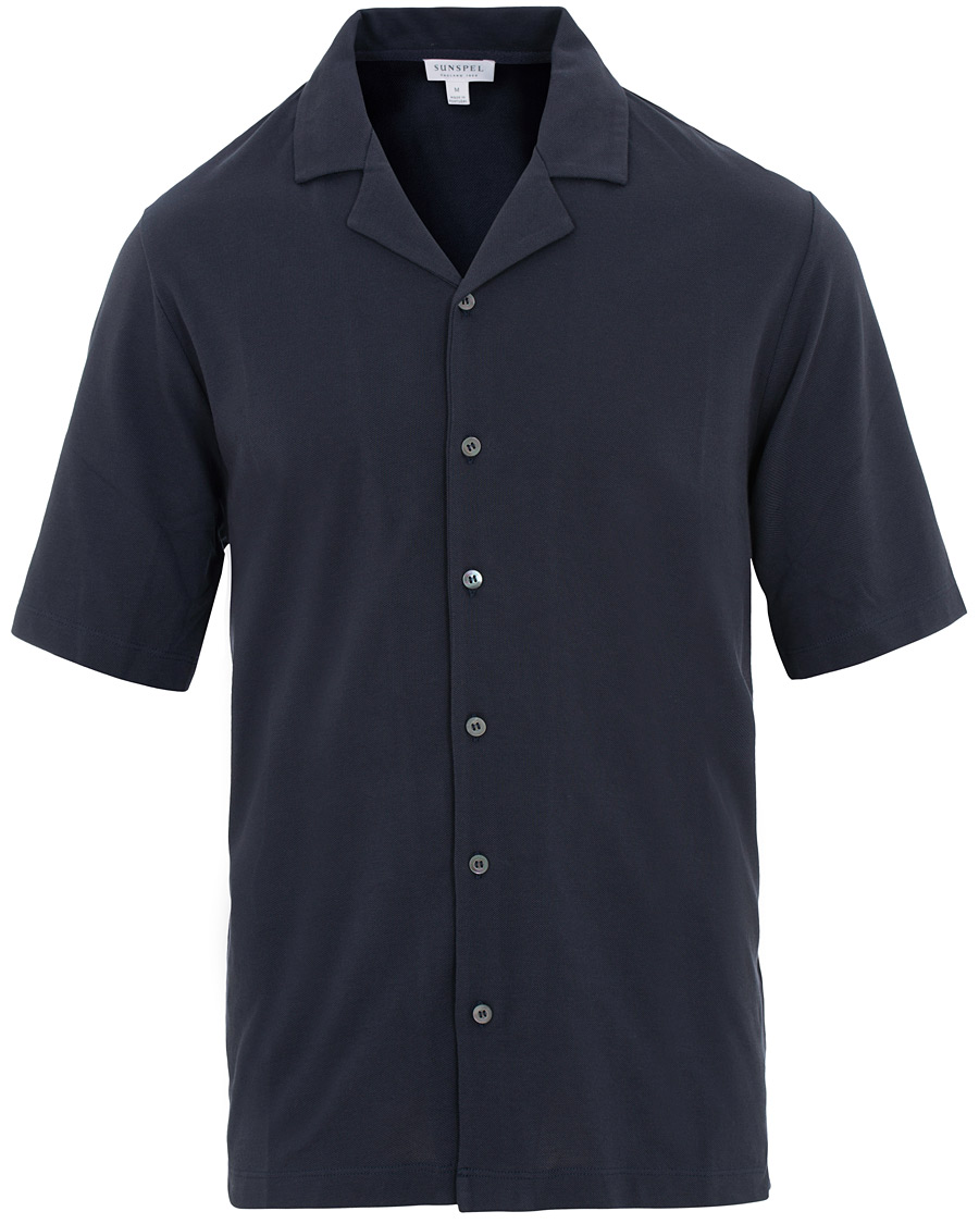 Herren | Hemden | Sunspel | Short Sleeve Pique Shirt Navy