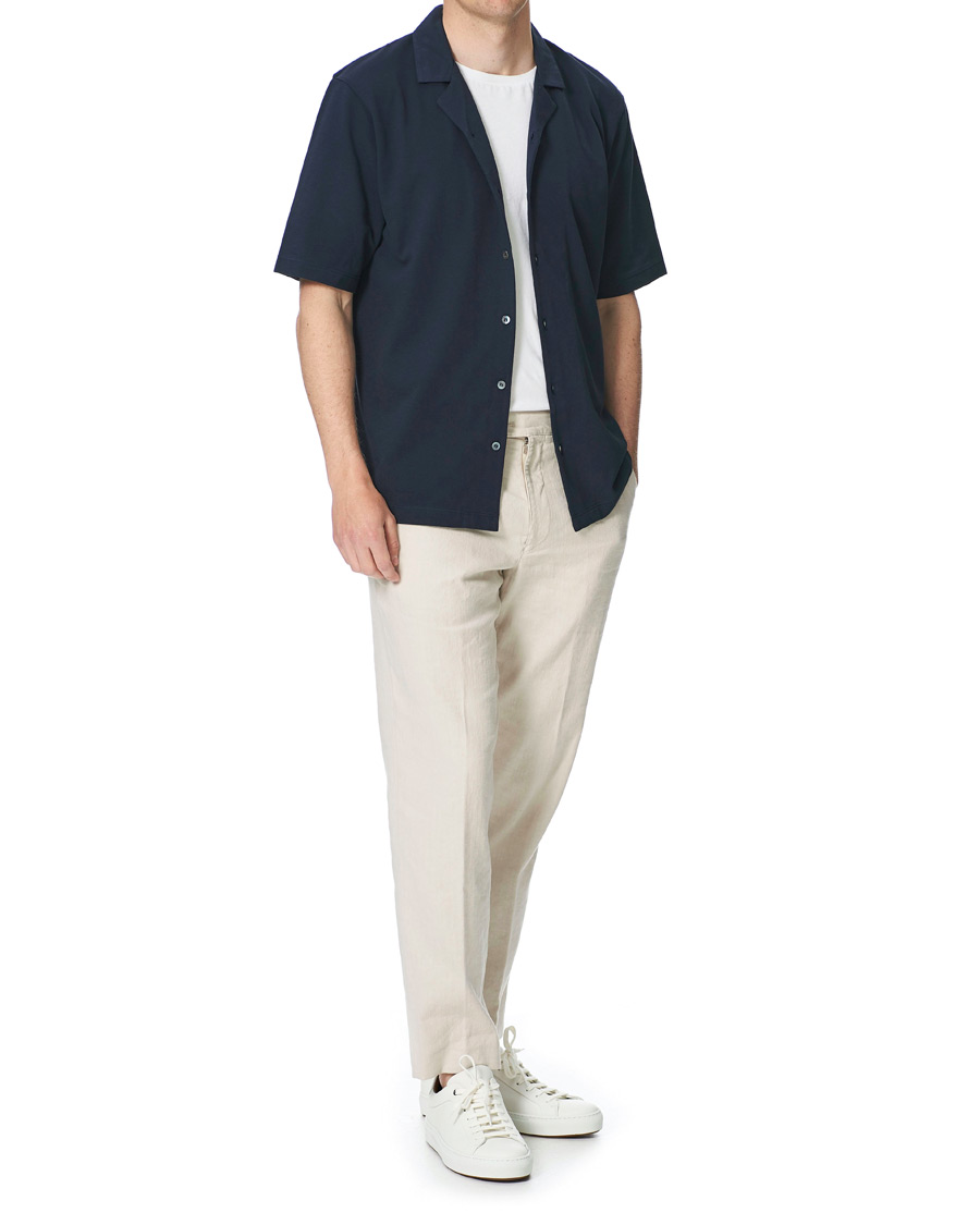 Herren | Hemden | Sunspel | Short Sleeve Pique Shirt Navy