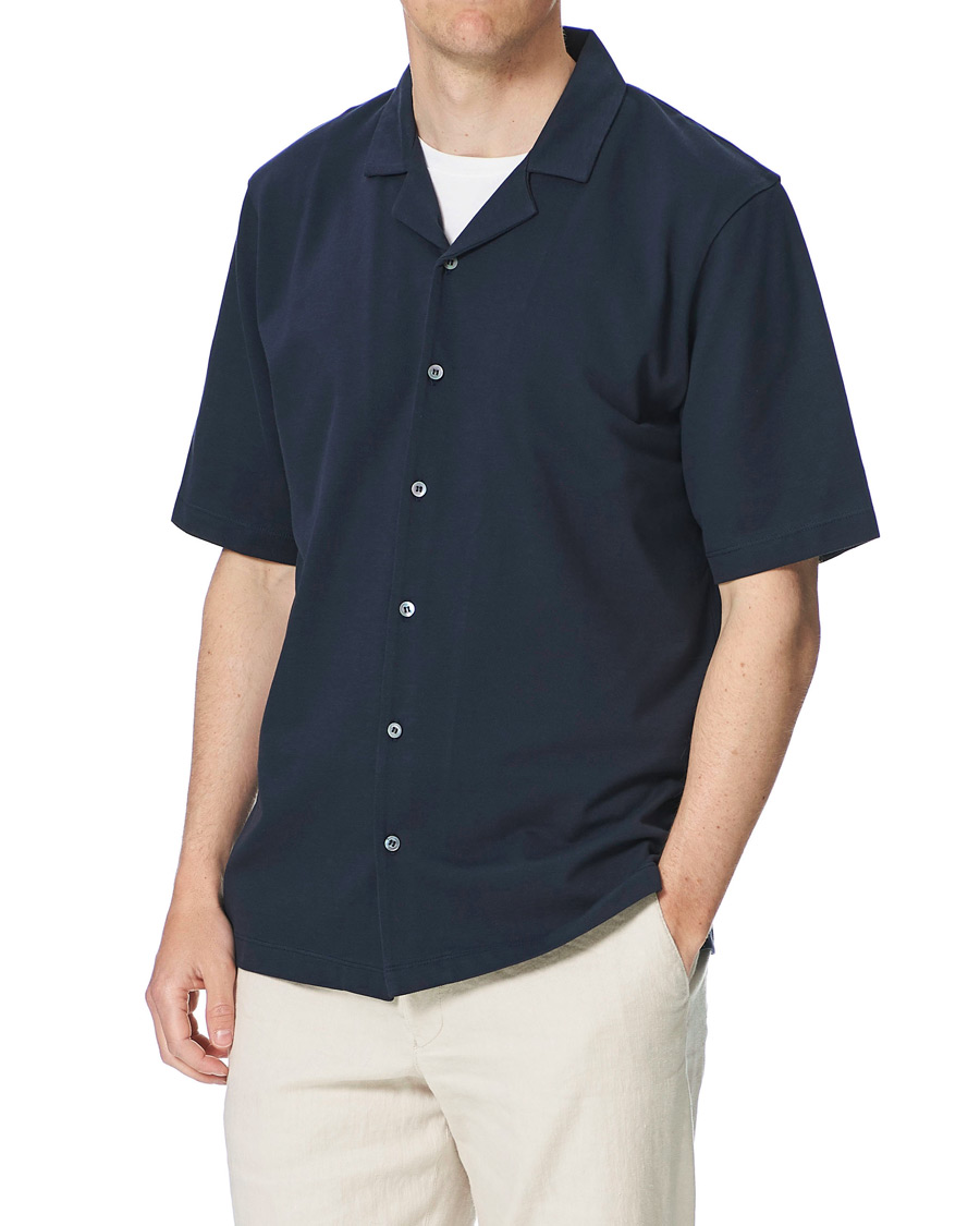 Herren | Hemden | Sunspel | Short Sleeve Pique Shirt Navy
