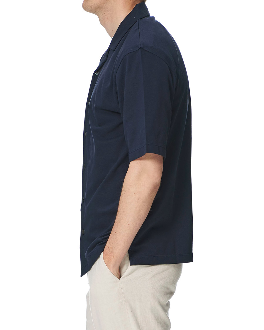Herren | Hemden | Sunspel | Short Sleeve Pique Shirt Navy
