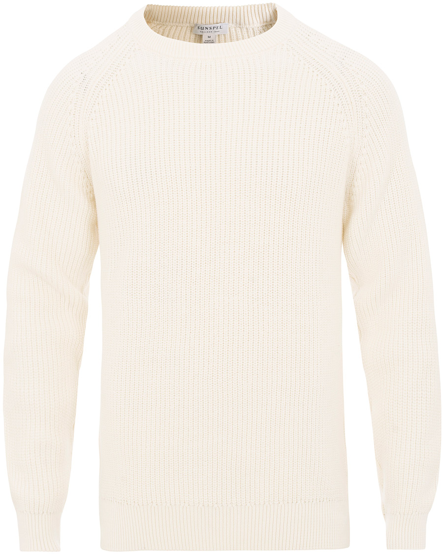Herren | Pullover | Sunspel | Long Sleeve Rib Crew Neck Sweater Off White