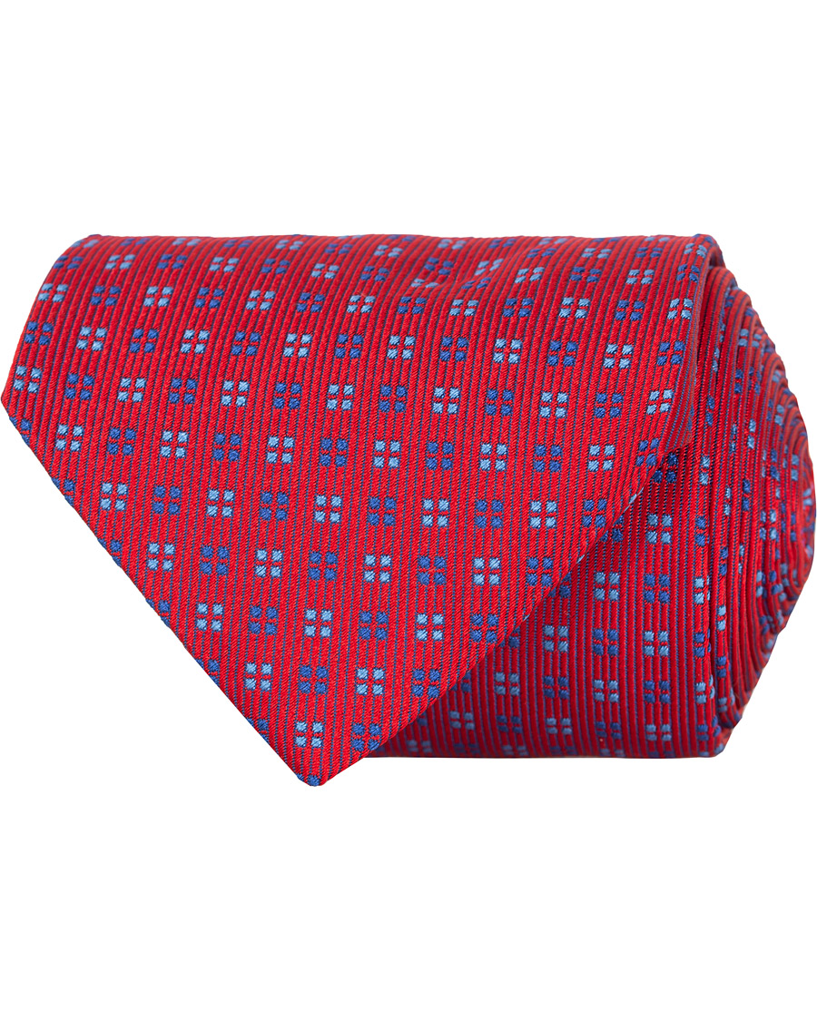 Herren | Turnbull & Asser Mini Square Spot Silk 9,5cm Tie Red/Blue | Turnbull & Asser | Mini Square Spot Silk 9,5cm Tie Red/Blue