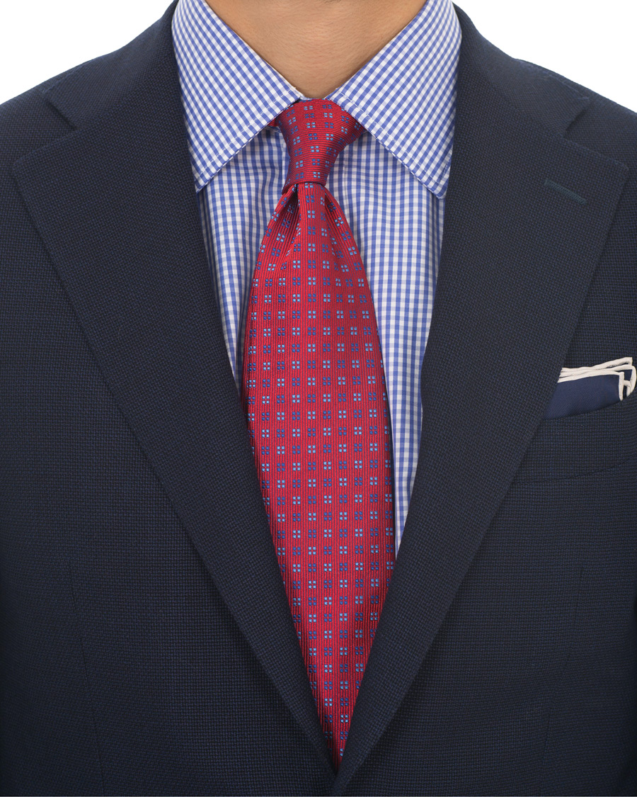 Herren | Turnbull & Asser Mini Square Spot Silk 9,5cm Tie Red/Blue | Turnbull & Asser | Mini Square Spot Silk 9,5cm Tie Red/Blue