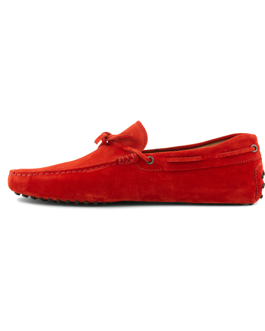 Herren | Tod's Laccetto Gommino Carshoe Red Suede | Tod's | Laccetto Gommino Carshoe Red Suede