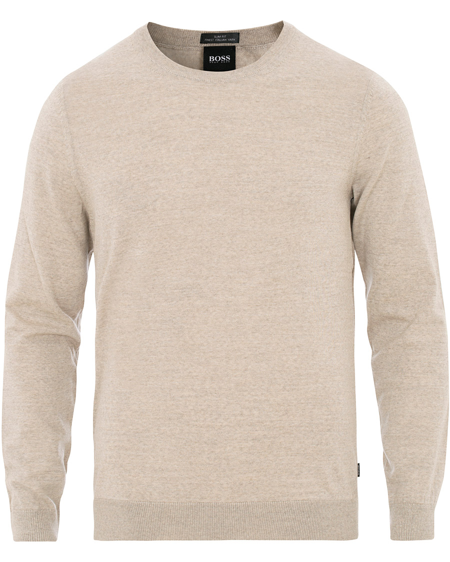 Herren | Pullover | BOSS BLACK | BOSS Leno Merino Wool Crew Neck Pullover Beige
