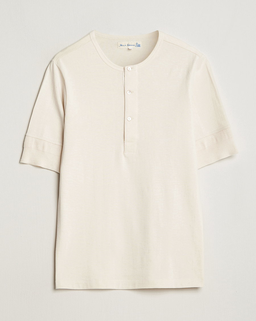 Herren | T-Shirts | Merz b. Schwanen | Short Sleeve Organic Cotton Henley Nature