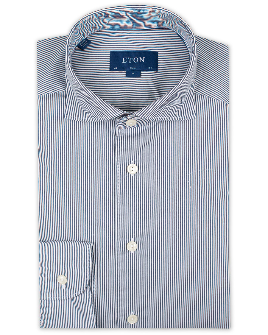 Herren | Hemden | Eton | Slim Fit Lightweight Stripe Extreme Cutaway Blue