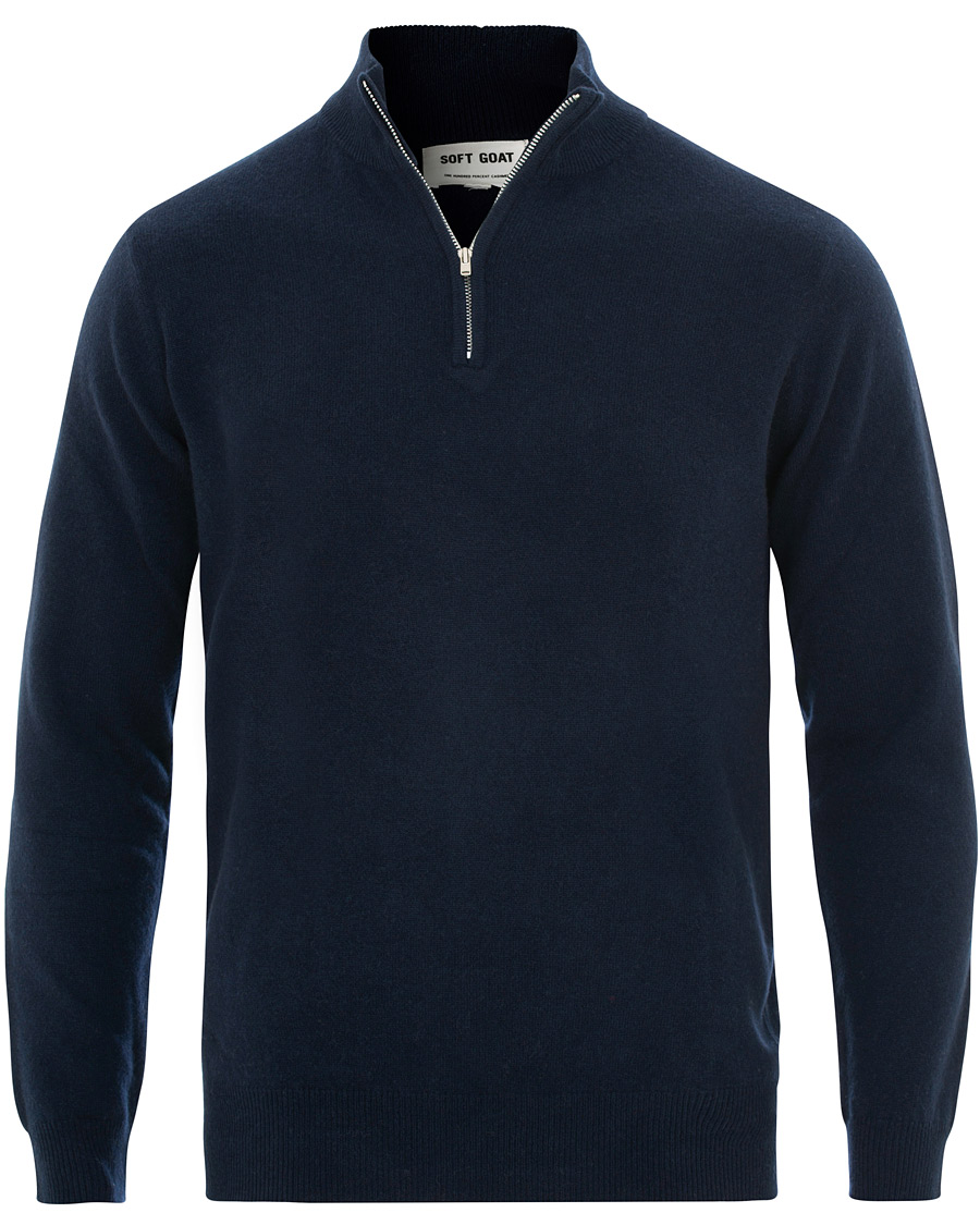 Herren | Pullover | Soft Goat | Cashmere Half Zip Navy
