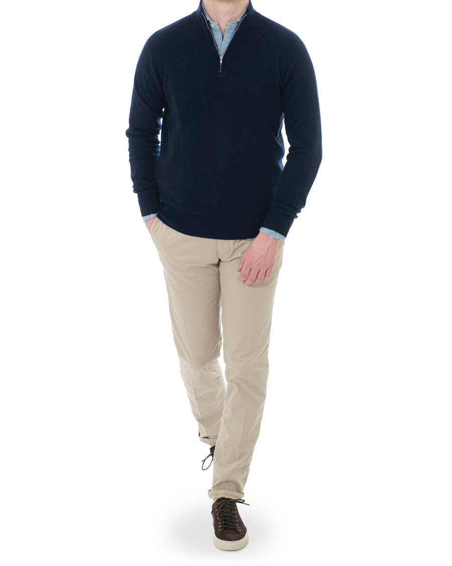 Herren | Pullover | Soft Goat | Cashmere Half Zip Navy