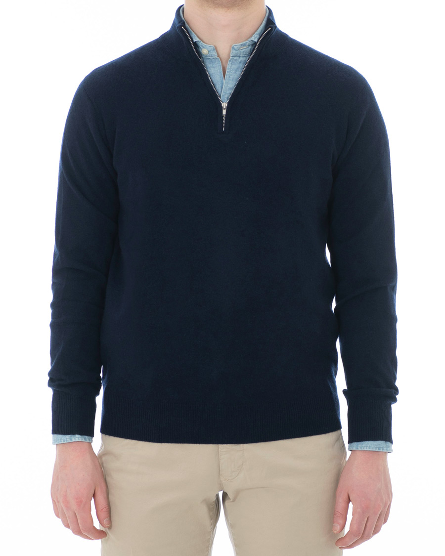 Herren | Pullover | Soft Goat | Cashmere Half Zip Navy