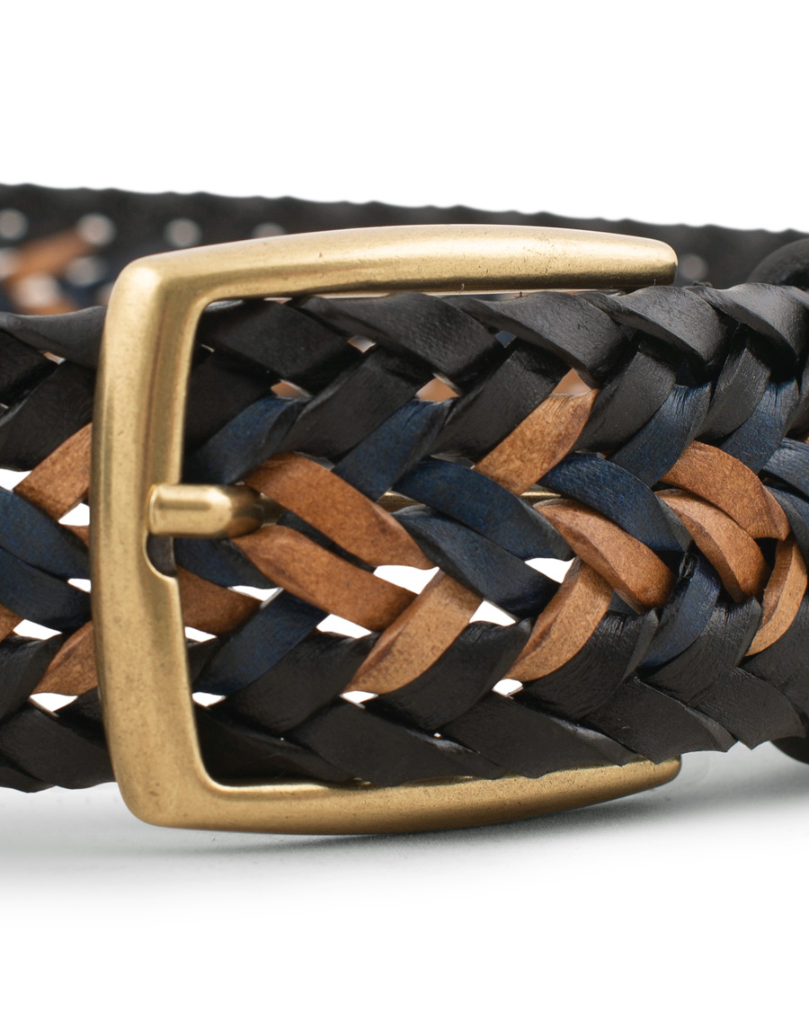 Herren | Morris Braided Leather Belt Navy/Nature | Morris | Braided Leather Belt Navy/Nature