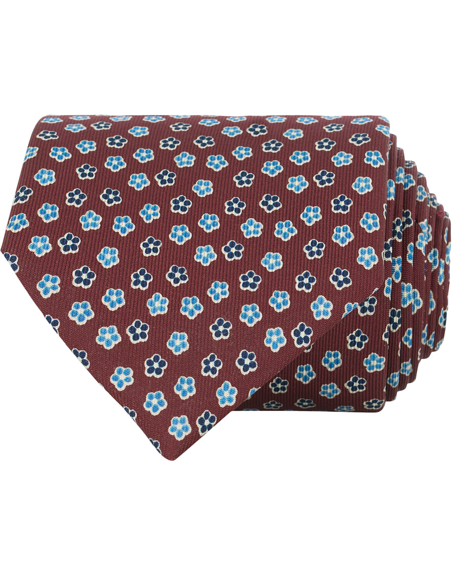 Herren | E. Marinella 3-Fold Micro Flower 8 cm Silk Tie Burgundy | E. Marinella | 3-Fold Micro Flower 8 cm Silk Tie Burgundy