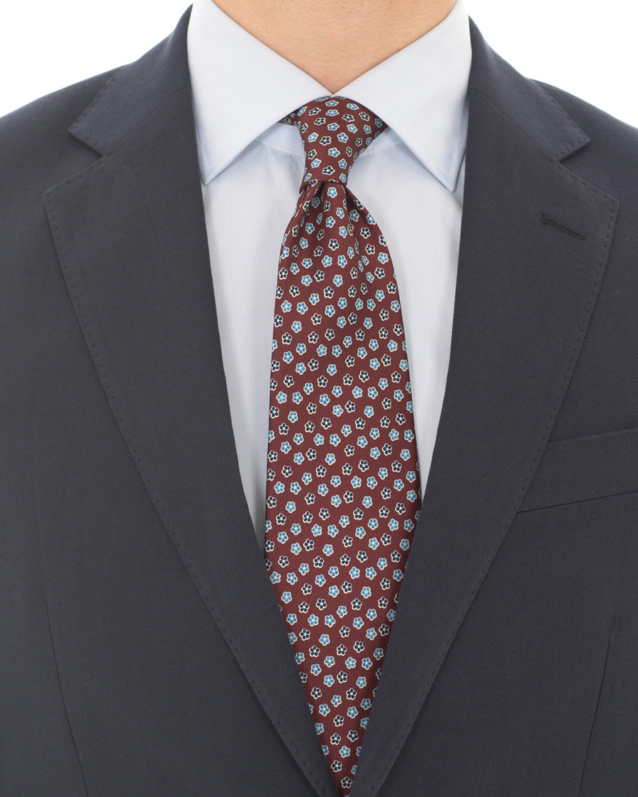 Herren | E. Marinella 3-Fold Micro Flower 8 cm Silk Tie Burgundy | E. Marinella | 3-Fold Micro Flower 8 cm Silk Tie Burgundy
