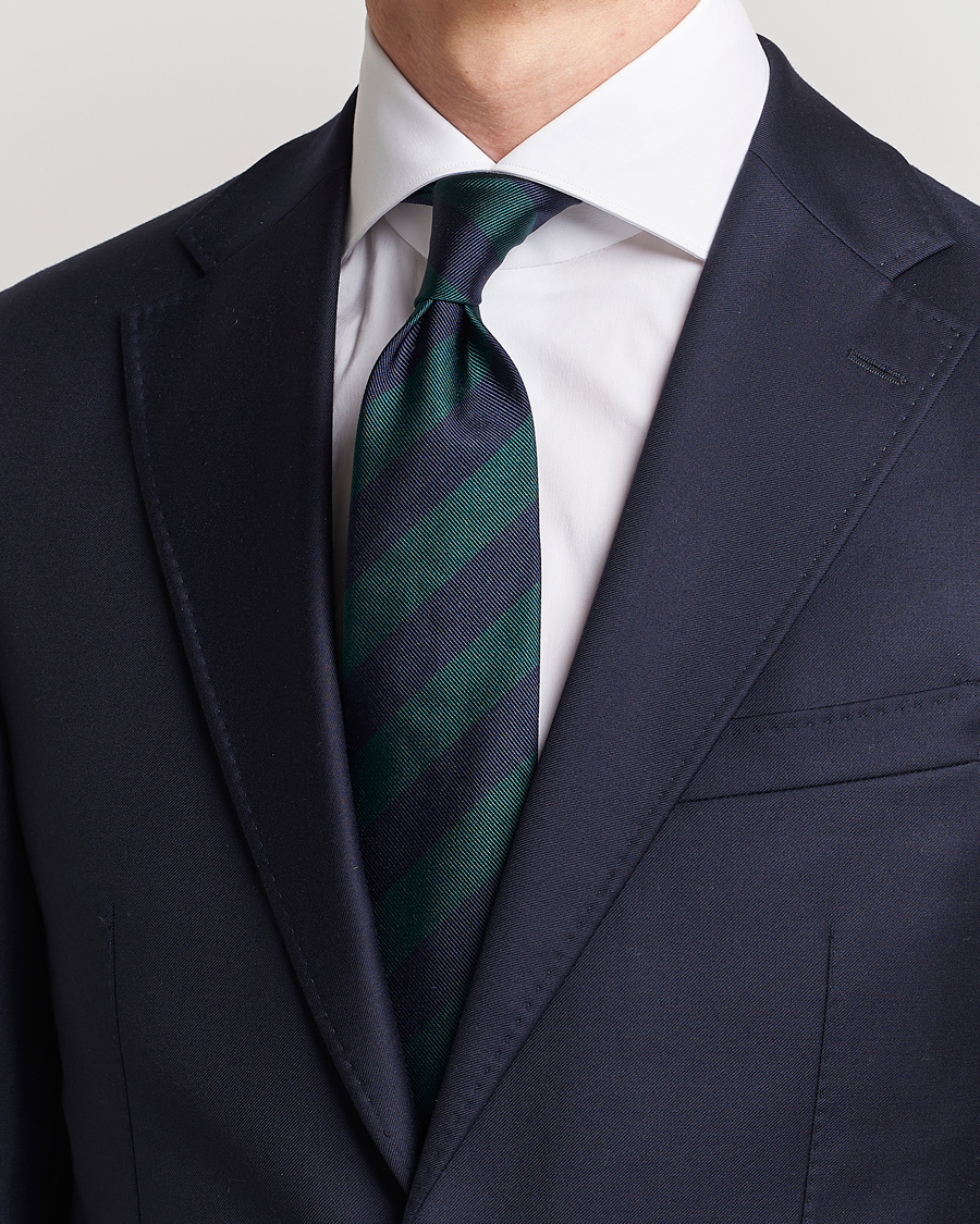 Herren | Krawatten | Amanda Christensen | Regemental Stripe Classic Tie 8 cm Green/Navy