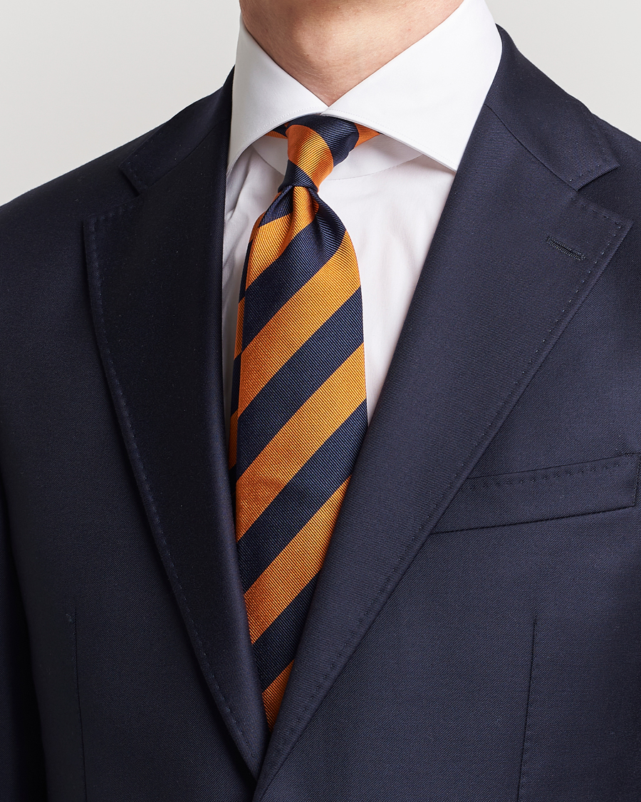 Herren | Krawatten | Amanda Christensen | Regemental Stripe Classic Tie 8 cm Orange/Navy