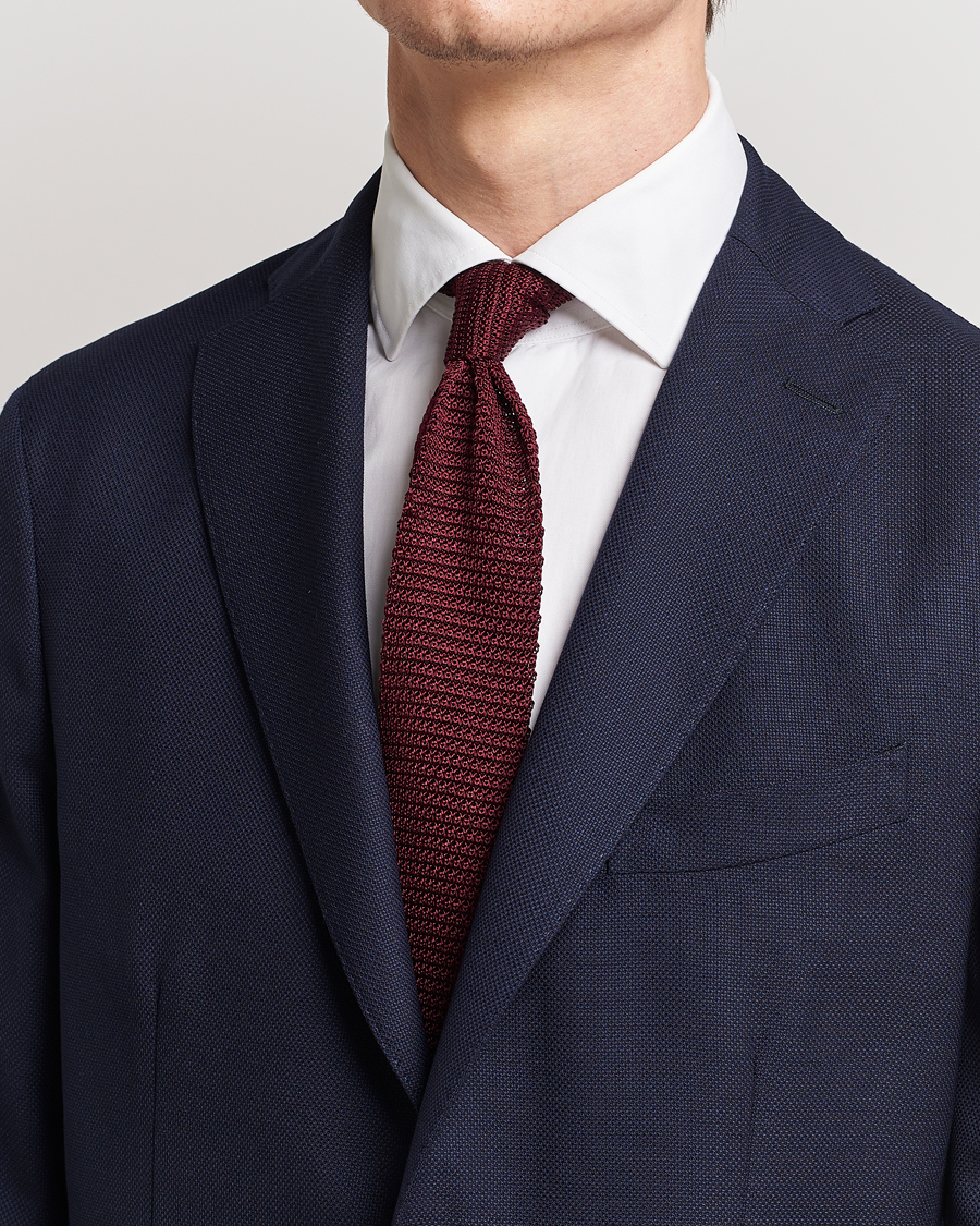 Herren | Krawatten | Amanda Christensen | Knitted Silk Tie 6 cm Wine Red