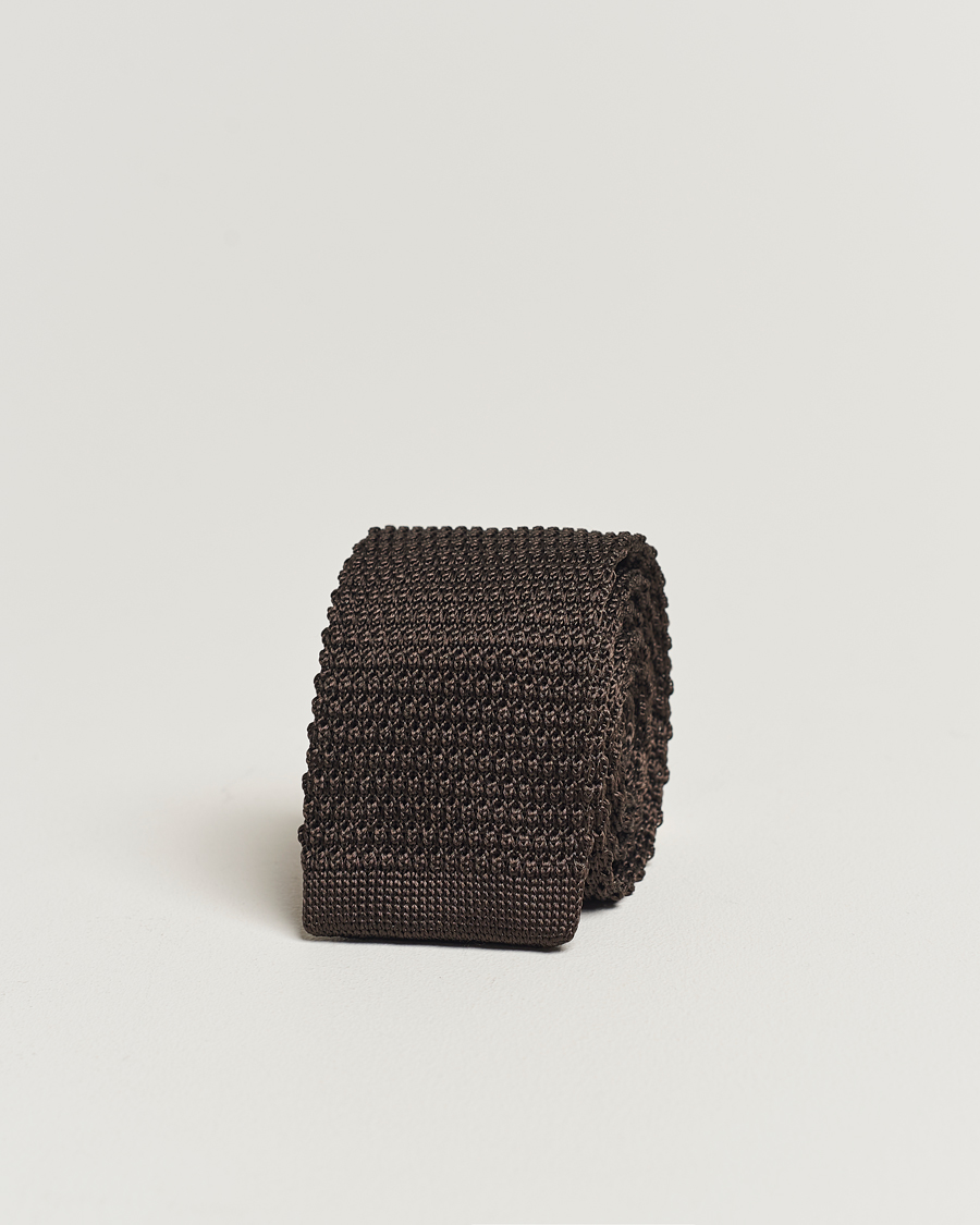 Herren | Krawatten | Amanda Christensen | Knitted Silk Tie 6 cm Brown
