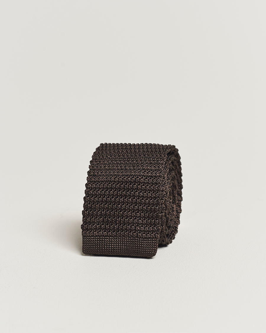 Herren | Amanda Christensen Knitted Silk Tie 6 cm Brown | Amanda Christensen | Knitted Silk Tie 6 cm Brown